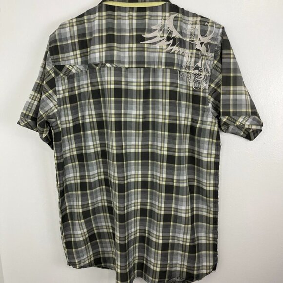 Prana Yellow & Brown Plaid Short Sleeve Shirt with Embroidery Design - Picture 8 of 11